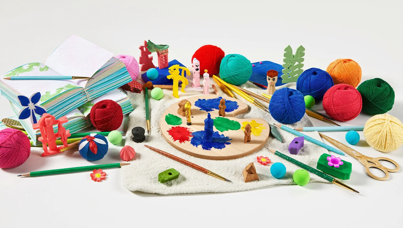 Illustrazione di un tavolo creativo con materiali per hobby